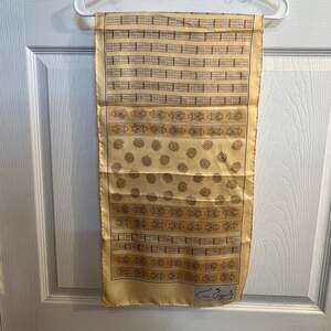 Vintage Anne Fogarty Yellow Geometric and Floral Silk Scarf GUC Rolled Hem
